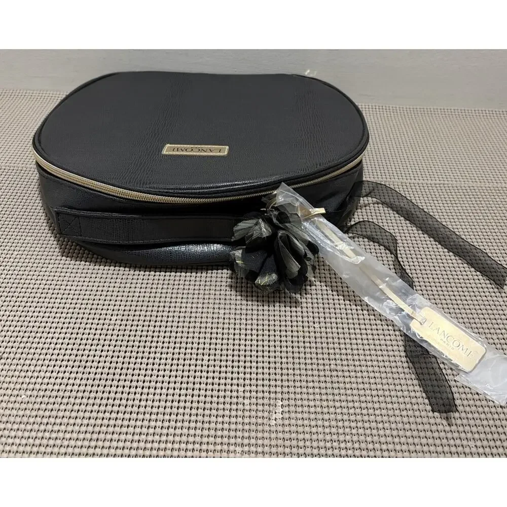 Lancôme Travel Case Lot – Black Circle Reptile Design & Small Gold Cosmetic Bag